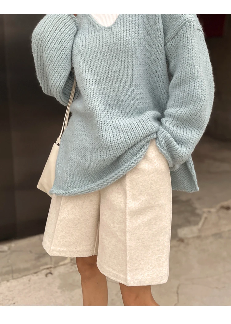 Fashion Thicken Warm Loose Pockets Female Faux Woolen Straight Shorts 2025 Autumn Winter High Waist Ladies Wide Leg Shorts N809