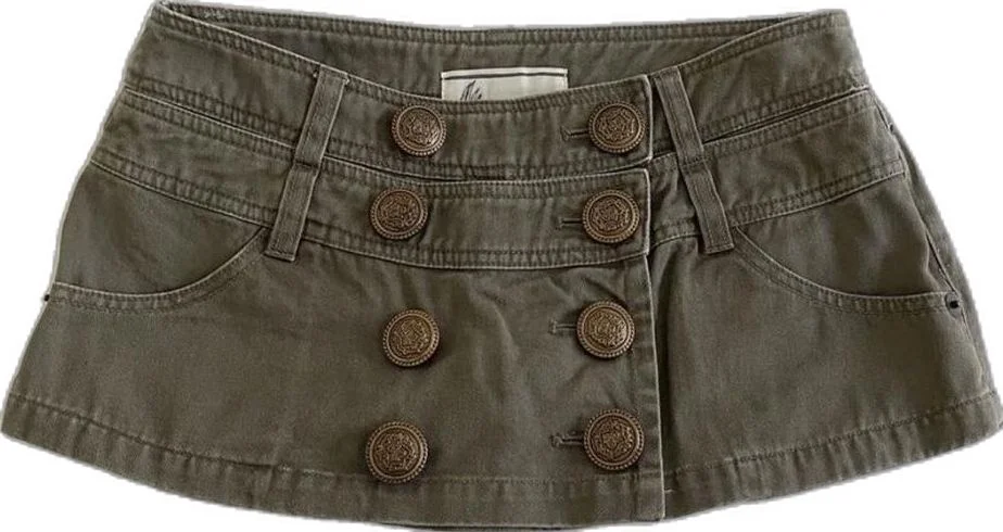 American Y2K retro button military green skirt Harajuku women's washed denim tight low-waist fashion skirt