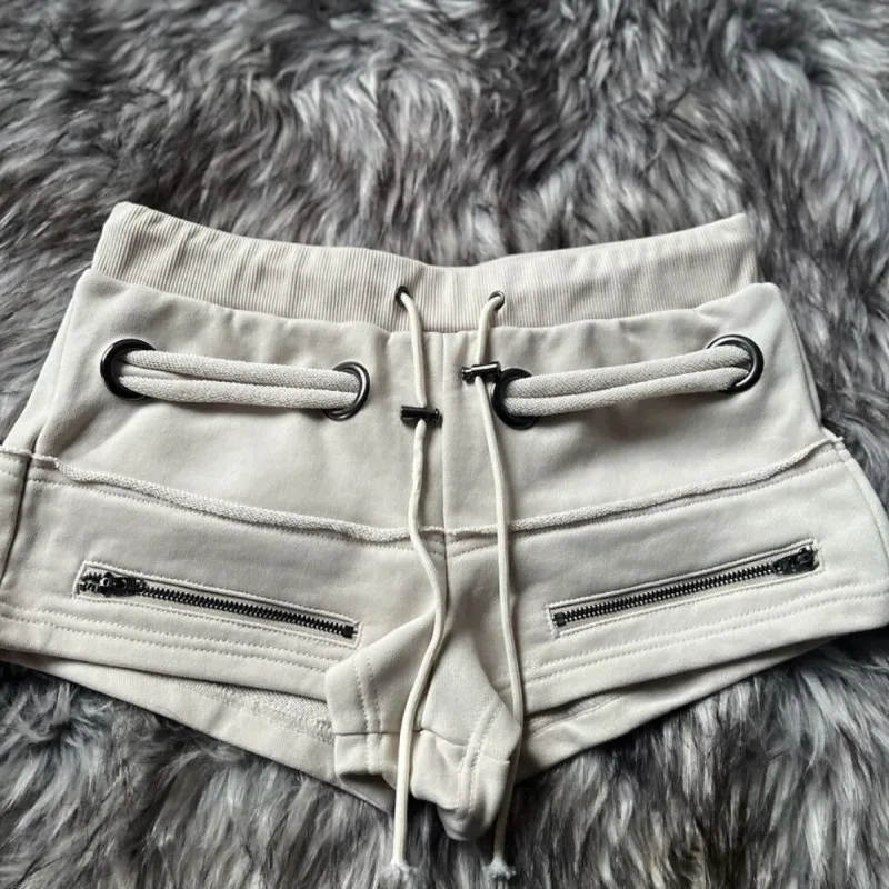 Y2k Clothes Sexy Shorts Mujer Zipper Solid Spring Summer Slim Fit Women Pants Fashion Drawstring Retro Summer Pantalones Cortos