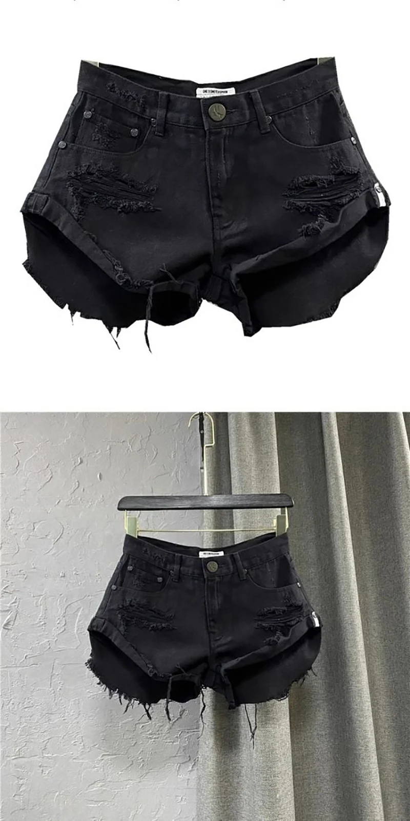 Sexy Low Waisted Denim Shorts for Women Korean Style Loose Ripped Edge Hot Pants Summer Blue A-line Wide Leg Shorts