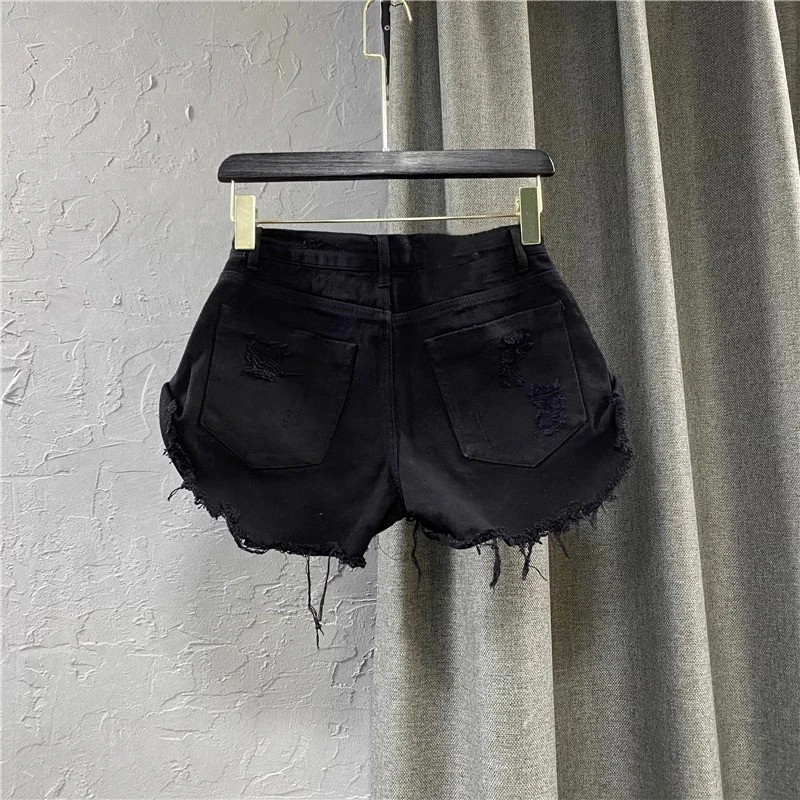 Sexy Low Waisted Denim Shorts for Women Korean Style Loose Ripped Edge Hot Pants Summer Blue A-line Wide Leg Shorts