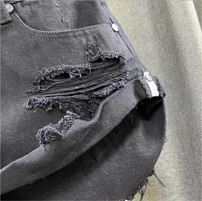 Sexy Low Waisted Denim Shorts for Women Korean Style Loose Ripped Edge Hot Pants Summer Blue A-line Wide Leg Shorts