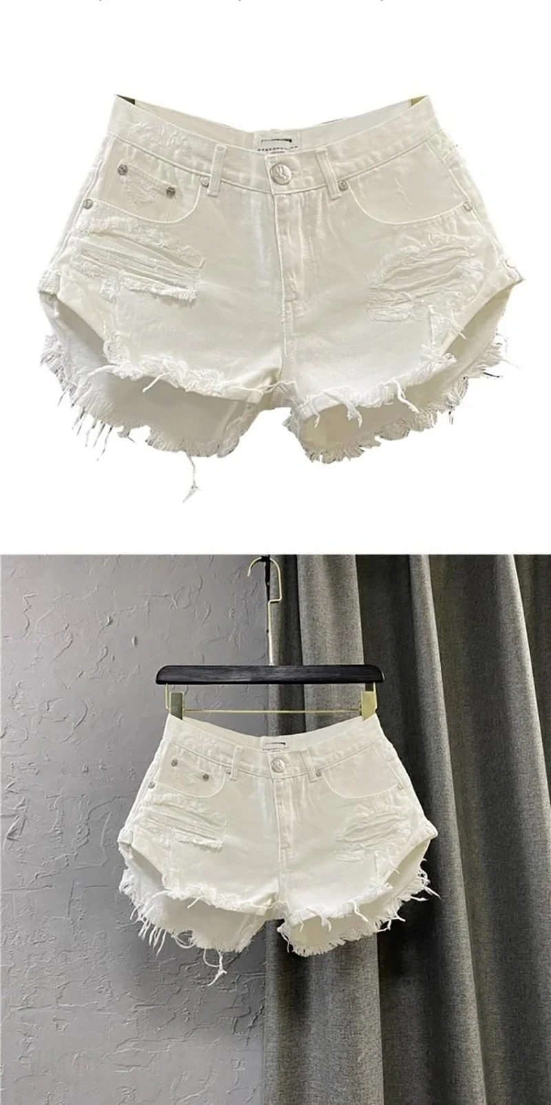 Sexy Low Waisted Denim Shorts for Women Korean Style Loose Ripped Edge Hot Pants Summer Blue A-line Wide Leg Shorts