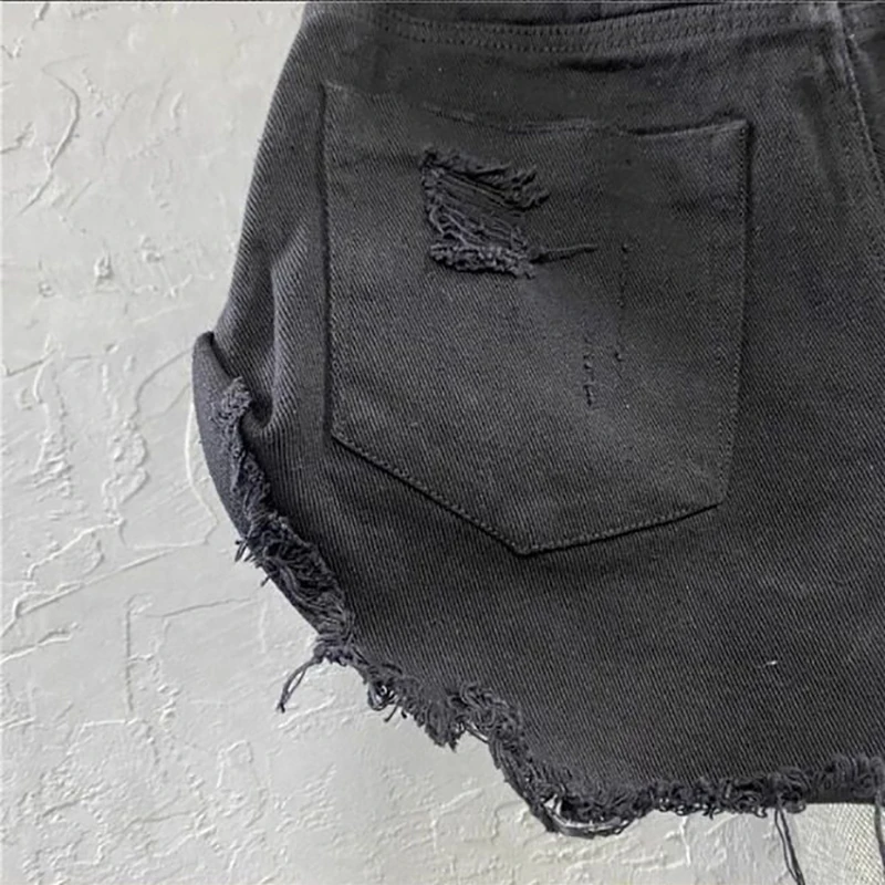 Sexy Low Waisted Denim Shorts for Women Korean Style Loose Ripped Edge Hot Pants Summer Blue A-line Wide Leg Shorts