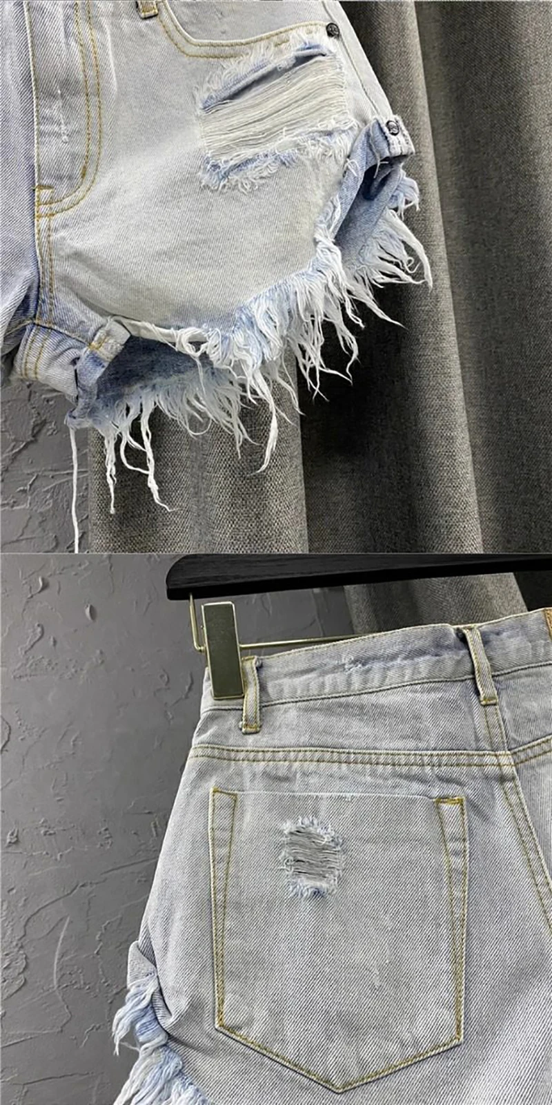 Sexy Low Waisted Denim Shorts for Women Korean Style Loose Ripped Edge Hot Pants Summer Blue A-line Wide Leg Shorts