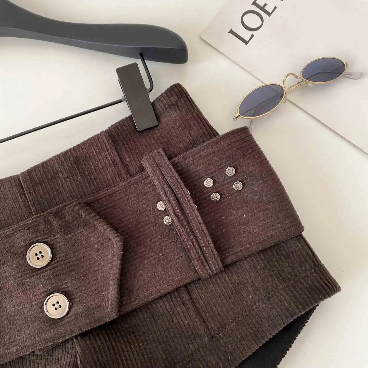 American Retro Corduroy Shorts Women Button Sashes Design Autumn Low Waist Sensual Streetwear Hot Girl Mini Shorts