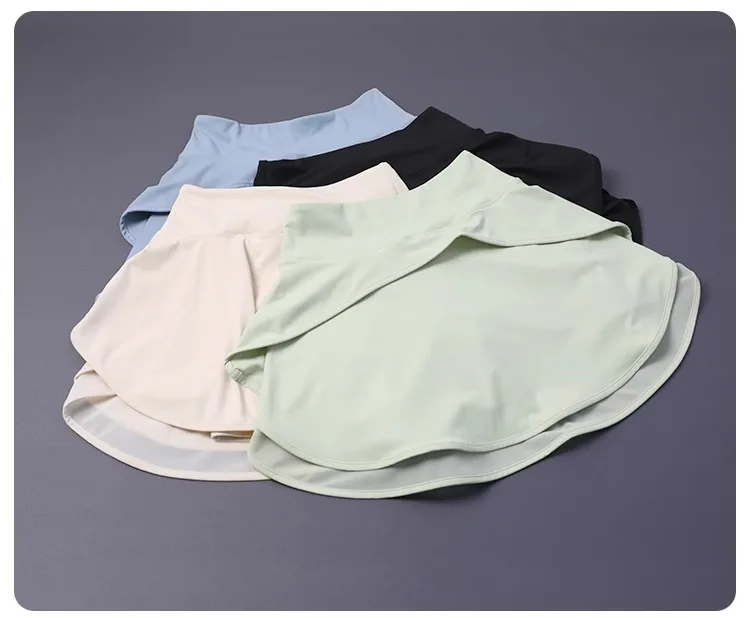 NO WORRY Tennis Skirt W/ Built-in Shorts - High Waisted Workout Skort for Running/Yoga | Solid Color W/ Lining & Anti-Slip