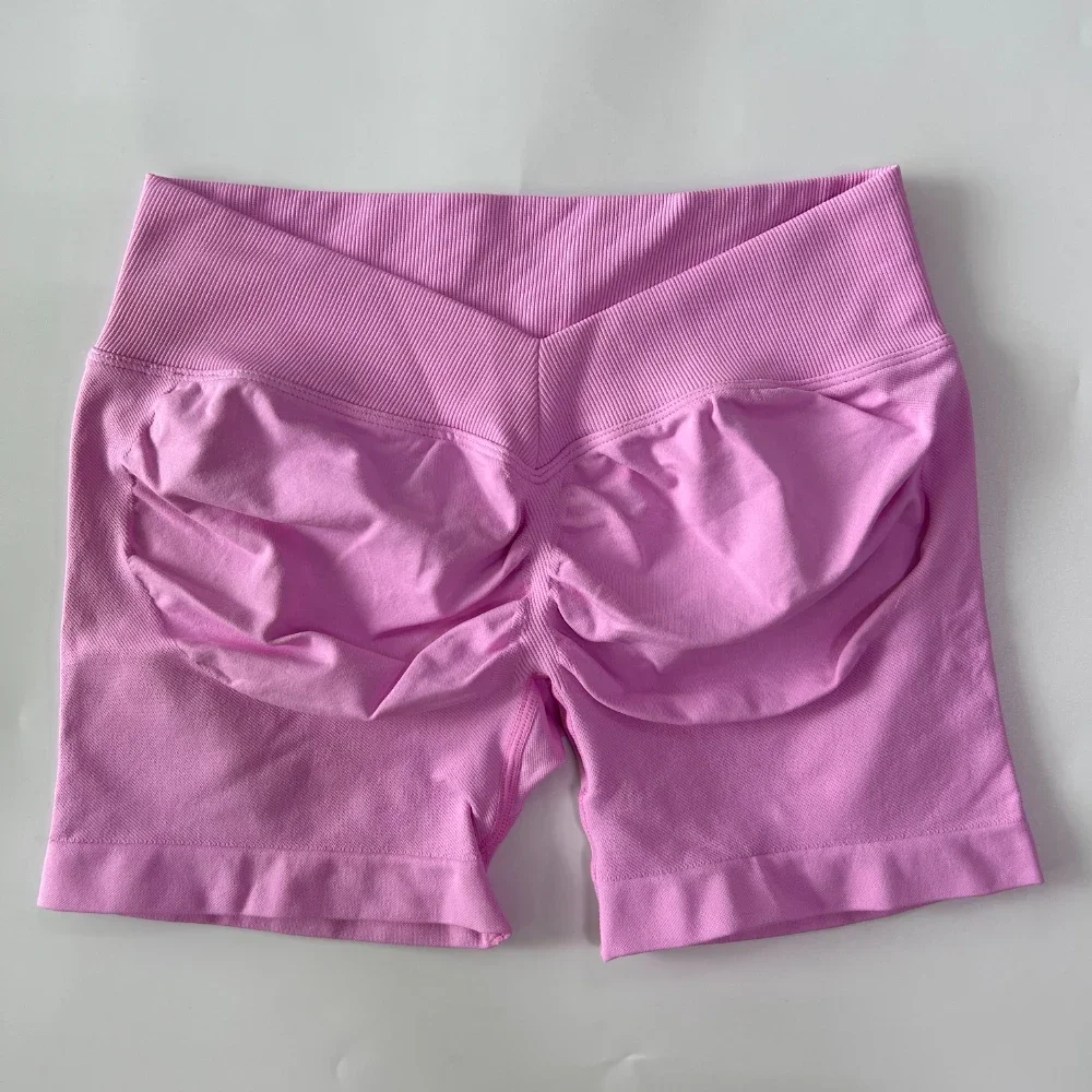 No Logo Women Back V Waist Yoga Shorts High Elastic Seamless Flex Scrunch Bum Workout Gym Shorts Yoga Booty Running Short Pants