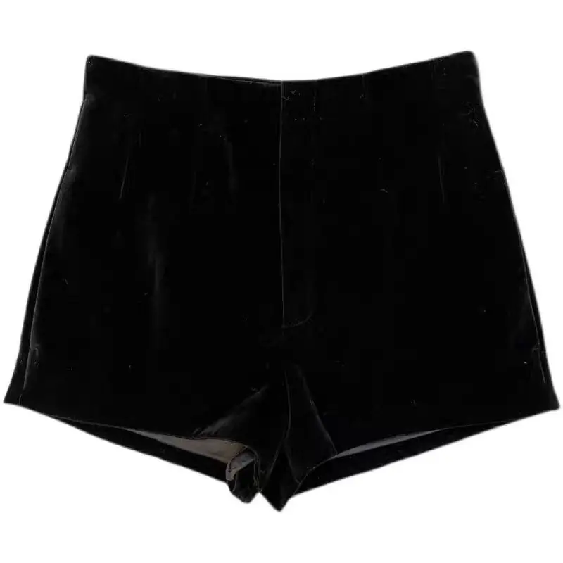 Sweet Hot Girl Black Gold Velvet Sexy Shorts for Women's Autumn and Winter High Waisted Casual Shorts Fashion Female Clothes