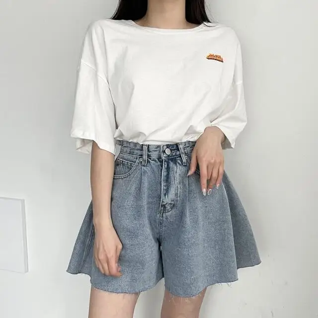 High Waist Wide Leg Loose Denim Shorts For Women 2024 Summer New Arrivals Korean Style Streetwear Blue Jeans Shorts With Pockets