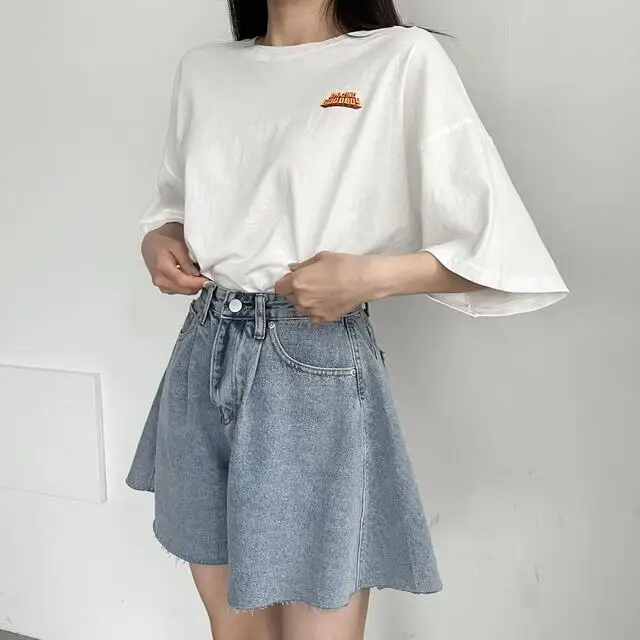 High Waist Wide Leg Loose Denim Shorts For Women 2024 Summer New Arrivals Korean Style Streetwear Blue Jeans Shorts With Pockets