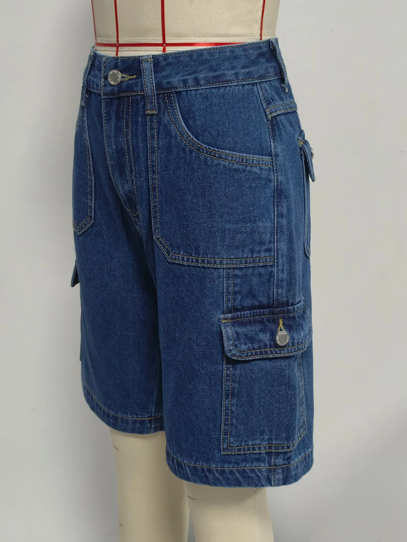 High Waist Pocket Shorts Distressed with Streetwear Retro Pockets Straight Leg Washed Finish No Stretch Summer Wash Women Shorts