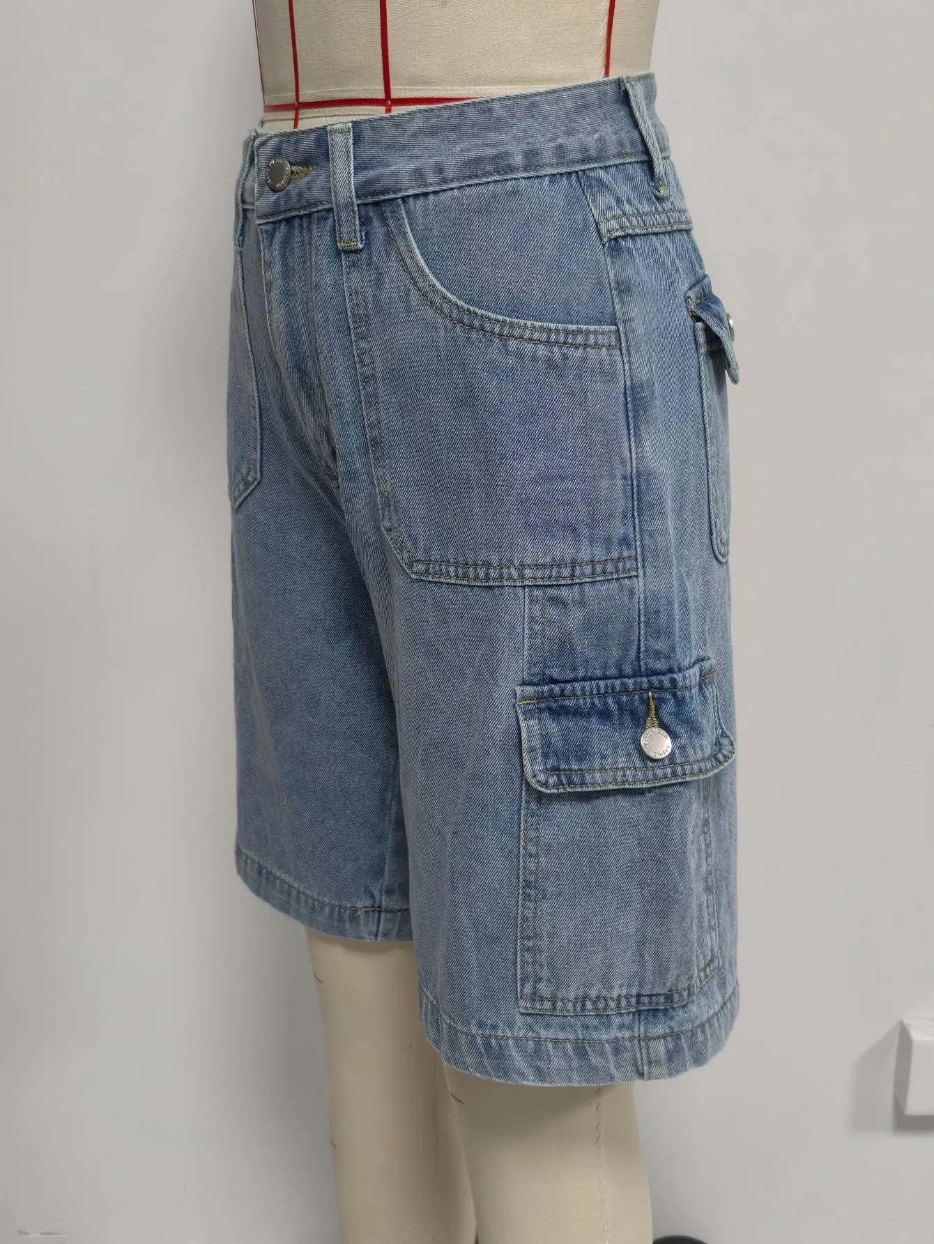 High Waist Pocket Shorts Distressed with Streetwear Retro Pockets Straight Leg Washed Finish No Stretch Summer Wash Women Shorts