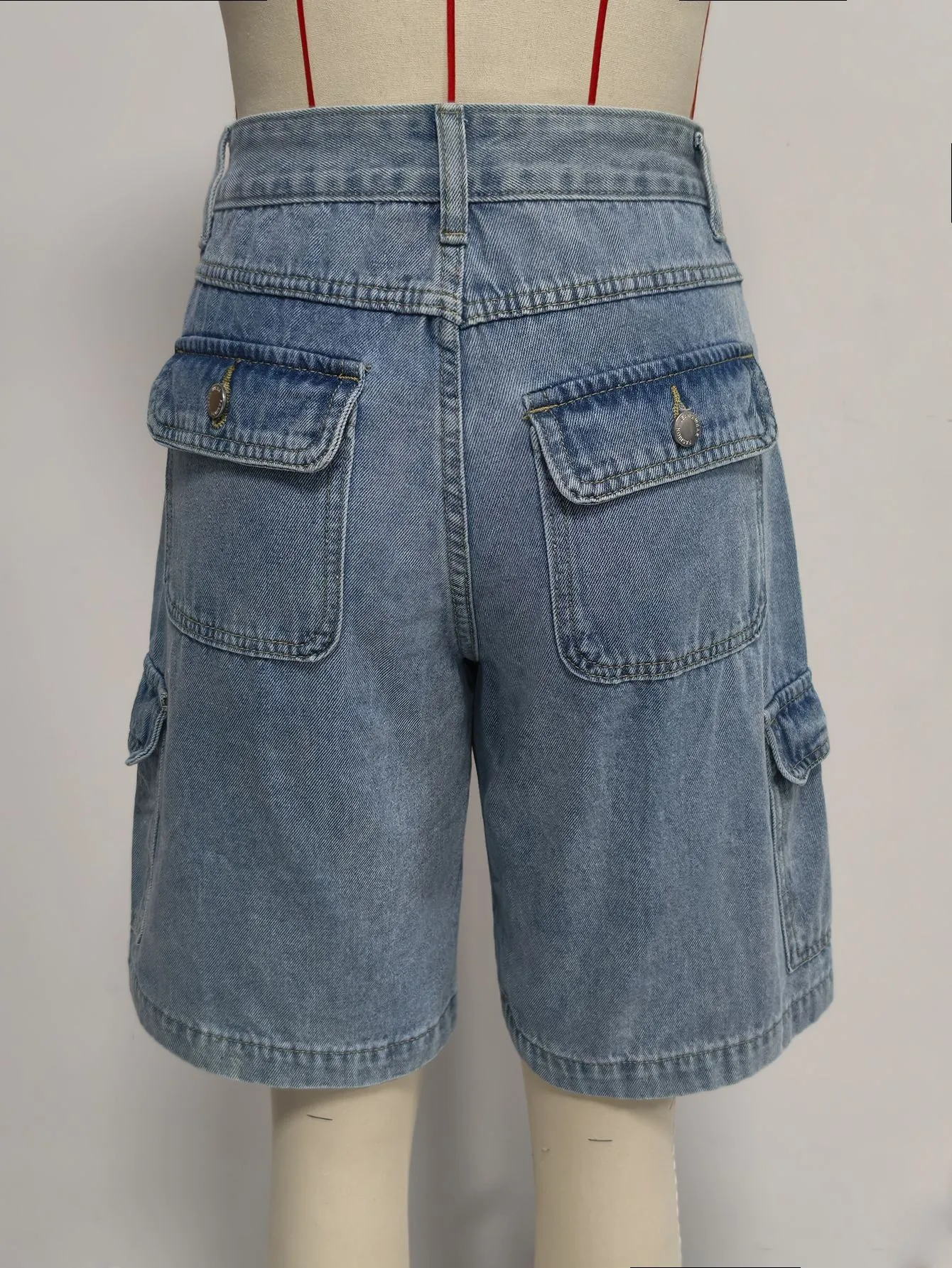 High Waist Pocket Shorts Distressed with Streetwear Retro Pockets Straight Leg Washed Finish No Stretch Summer Wash Women Shorts