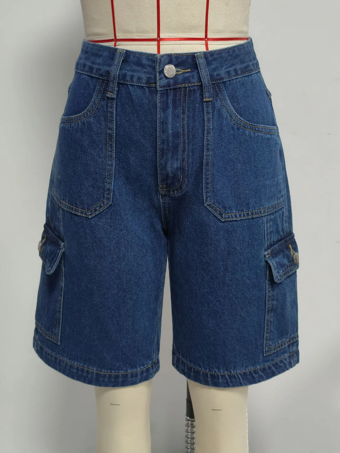 High Waist Pocket Shorts Distressed with Streetwear Retro Pockets Straight Leg Washed Finish No Stretch Summer Wash Women Shorts