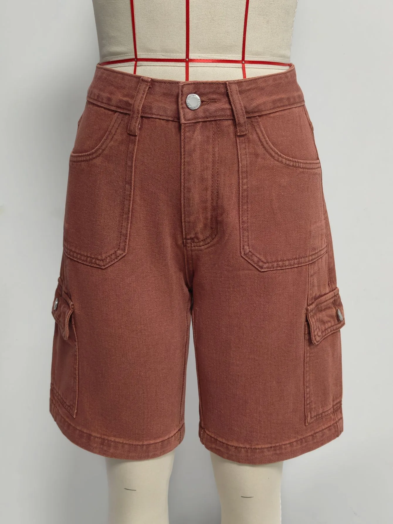 High Waist Pocket Shorts Distressed with Streetwear Retro Pockets Straight Leg Washed Finish No Stretch Summer Wash Women Shorts