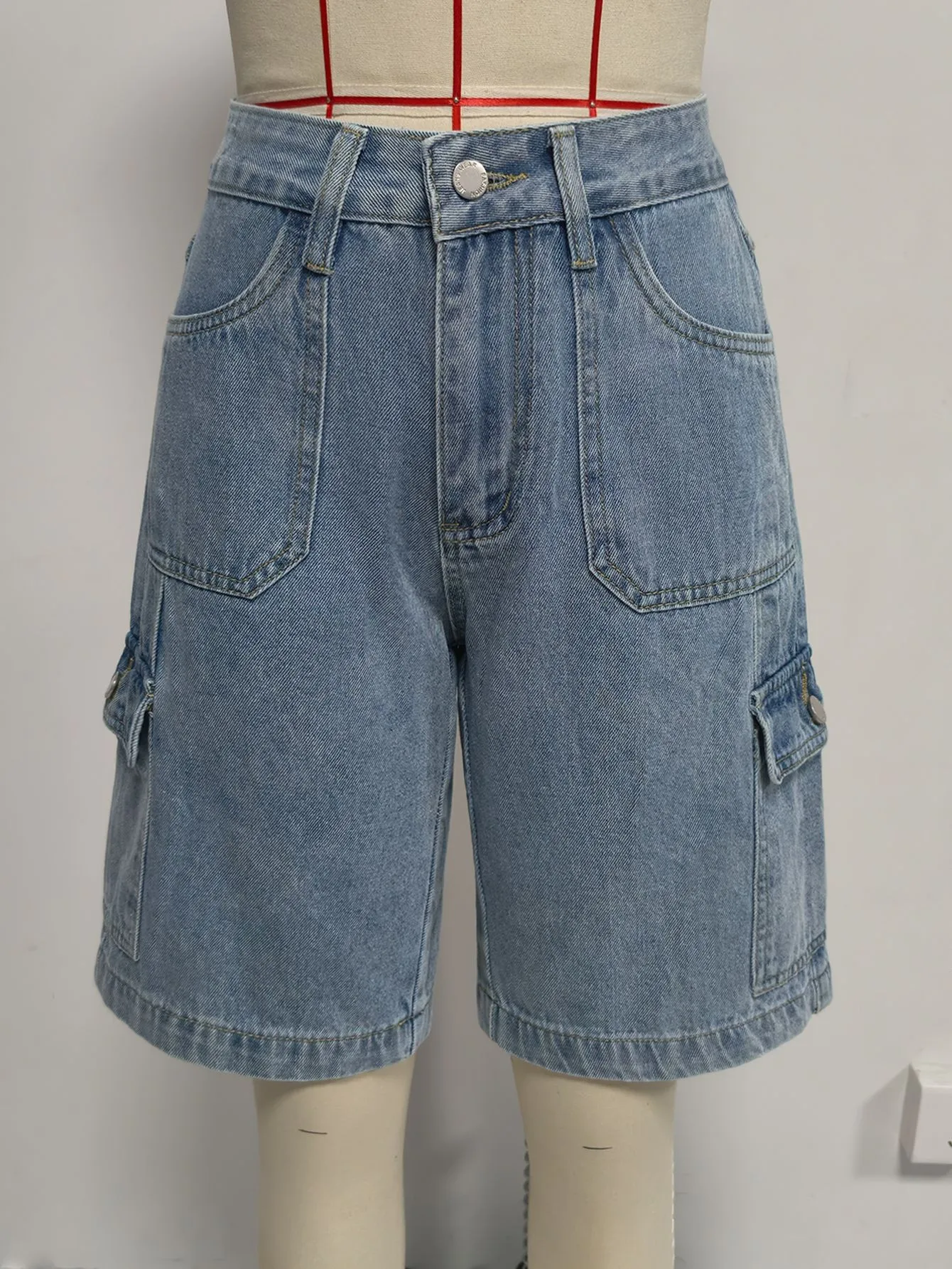 High Waist Pocket Shorts Distressed with Streetwear Retro Pockets Straight Leg Washed Finish No Stretch Summer Wash Women Shorts