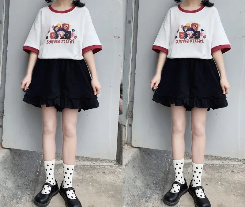 Women's Ruffled Wide Leg Pants Summer Sweet Y2k Aesthetic Shorts High Waist White Japanese Shorts Pantalones Cortos De Mujer