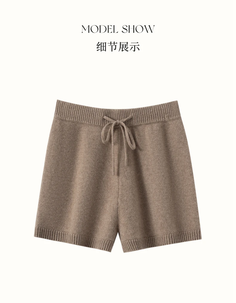 2025Autumn Winter Women 100% Cashmere Short Trousers Soft Comfortable High-Waist Knitted Pants Lady Cashmere Thicken Solid Short