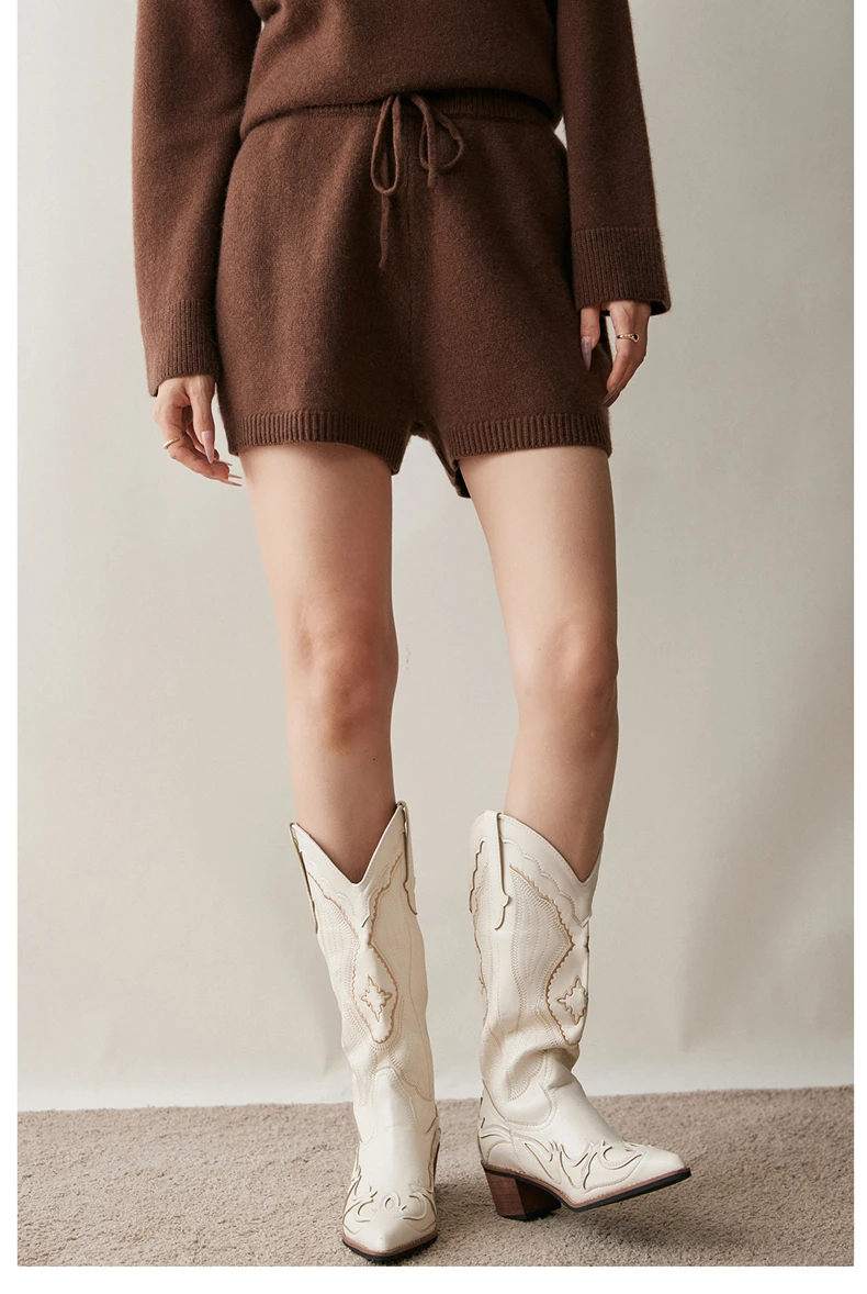 2025Autumn Winter Women 100% Cashmere Short Trousers Soft Comfortable High-Waist Knitted Pants Lady Cashmere Thicken Solid Short