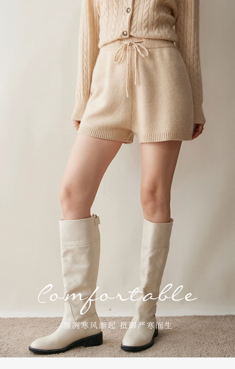2025Autumn Winter Women 100% Cashmere Short Trousers Soft Comfortable High-Waist Knitted Pants Lady Cashmere Thicken Solid Short