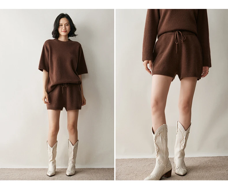 2025Autumn Winter Women 100% Cashmere Short Trousers Soft Comfortable High-Waist Knitted Pants Lady Cashmere Thicken Solid Short