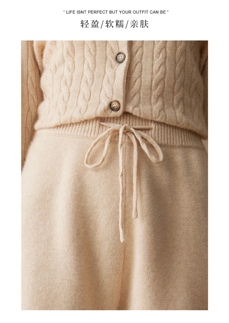 2025Autumn Winter Women 100% Cashmere Short Trousers Soft Comfortable High-Waist Knitted Pants Lady Cashmere Thicken Solid Short