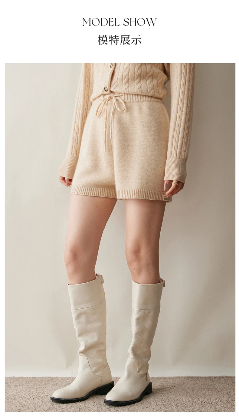 2025Autumn Winter Women 100% Cashmere Short Trousers Soft Comfortable High-Waist Knitted Pants Lady Cashmere Thicken Solid Short