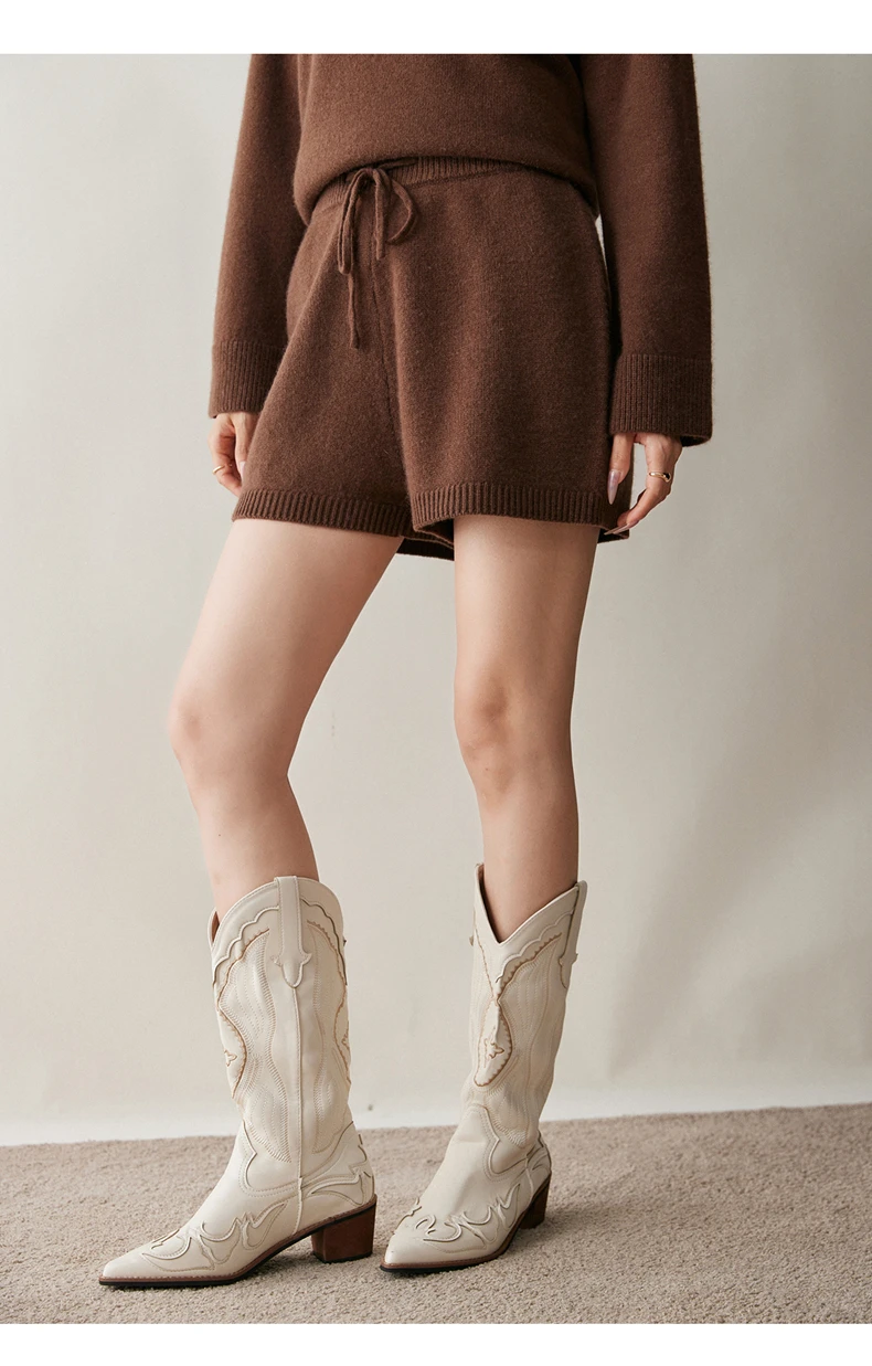 2025Autumn Winter Women 100% Cashmere Short Trousers Soft Comfortable High-Waist Knitted Pants Lady Cashmere Thicken Solid Short