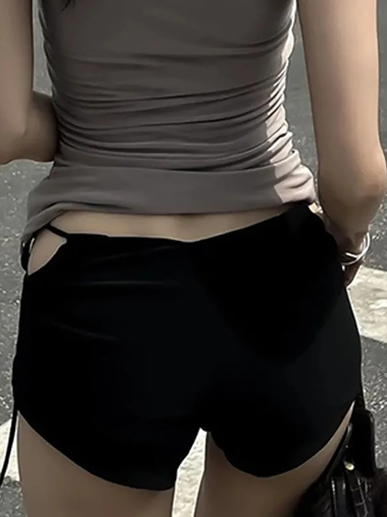 Versatile Hot Girl High Waist Strap Shorts Women's Summer Black Hot Pants Unique Casual Pants