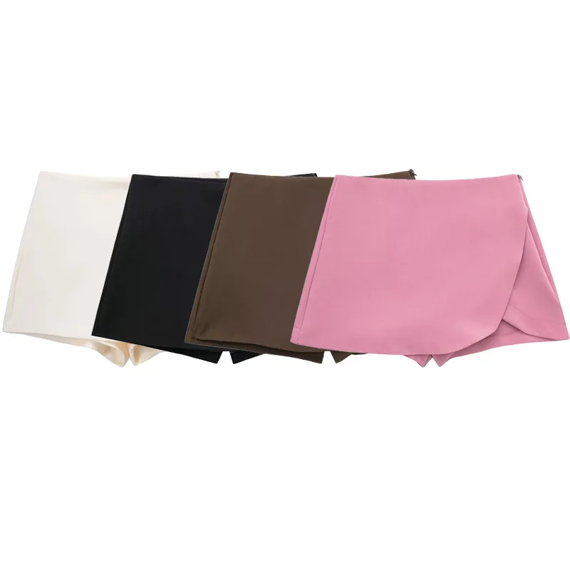 HXAO Women's Skirt Shorts 2024 Autumn Ladies Fashion Casual High Waist Elegant Beige Black Brown Pink Zip Up Skirt Pants Female