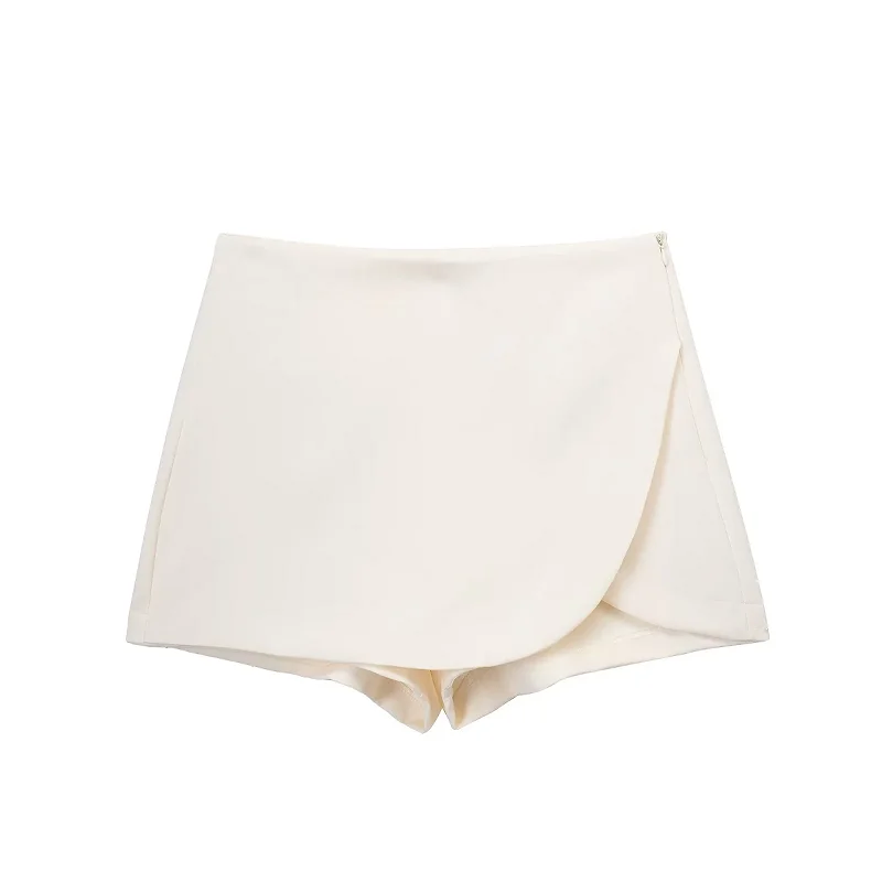 HXAO Women's Skirt Shorts 2024 Autumn Ladies Fashion Casual High Waist Elegant Beige Black Brown Pink Zip Up Skirt Pants Female