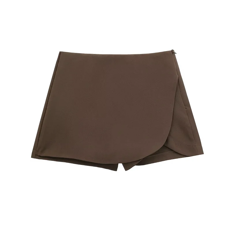 HXAO Women's Skirt Shorts 2024 Autumn Ladies Fashion Casual High Waist Elegant Beige Black Brown Pink Zip Up Skirt Pants Female