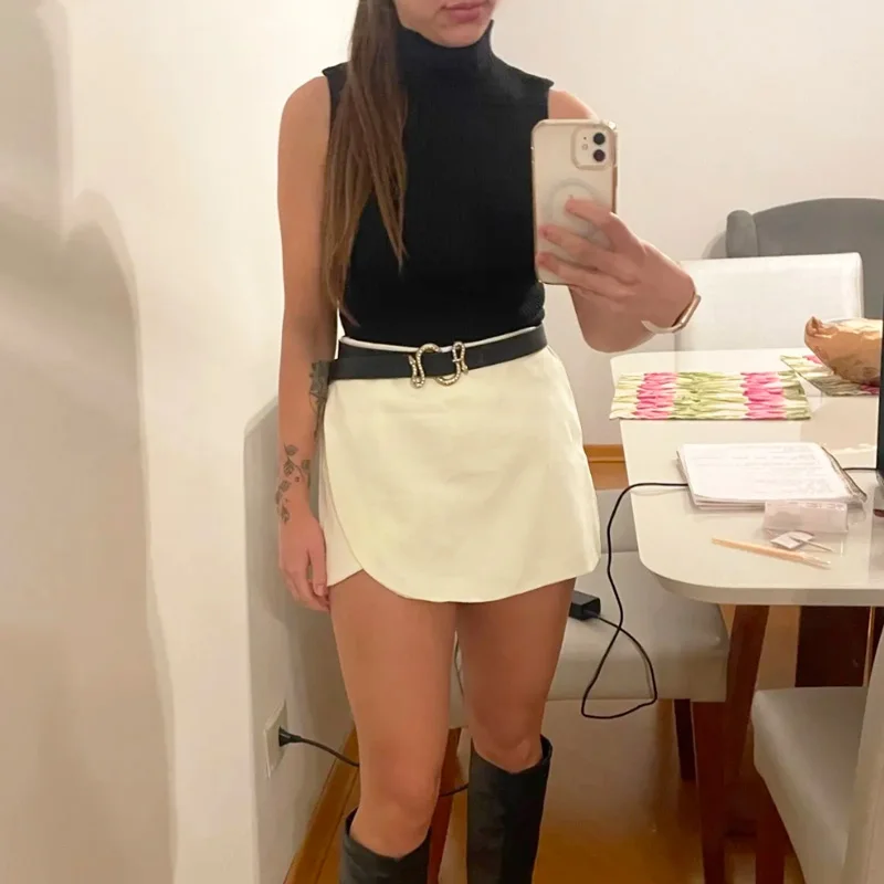 HXAO Women's Skirt Shorts 2024 Autumn Ladies Fashion Casual High Waist Elegant Beige Black Brown Pink Zip Up Skirt Pants Female