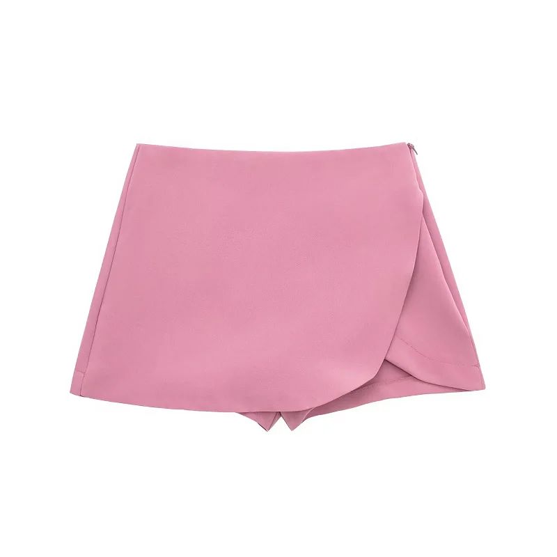 HXAO Women's Skirt Shorts 2024 Autumn Ladies Fashion Casual High Waist Elegant Beige Black Brown Pink Zip Up Skirt Pants Female