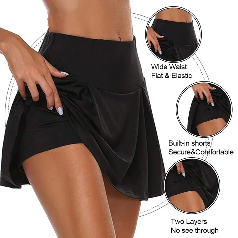Summer fashion explosion women solid color outdoor sports fitness running yoga quick dry fake two running skirts