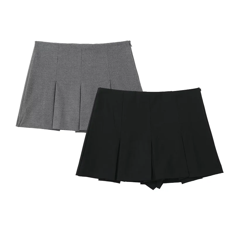 HXAO Pleats Skirt Shorts Summer Y2K Grey Skort For Women Black Mini Skirt Pants Woman Fashion Mid Waist Casual Shorts Skirt