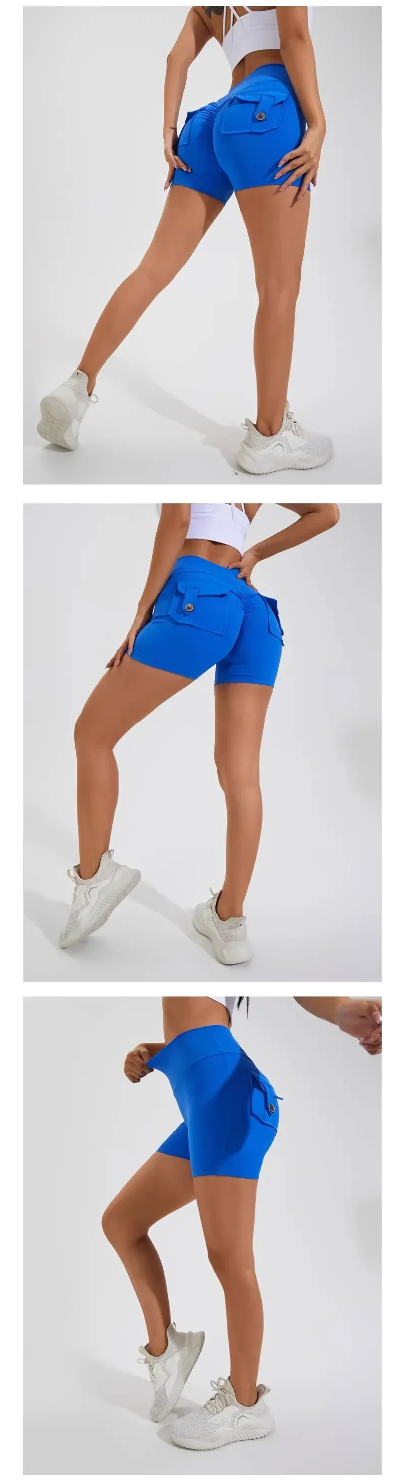High Waist Peach Hip Seamless Fitness with Pockets Women's Tight Sports Running Training Dance Hip Women's Gym Shorts 🩳👍️