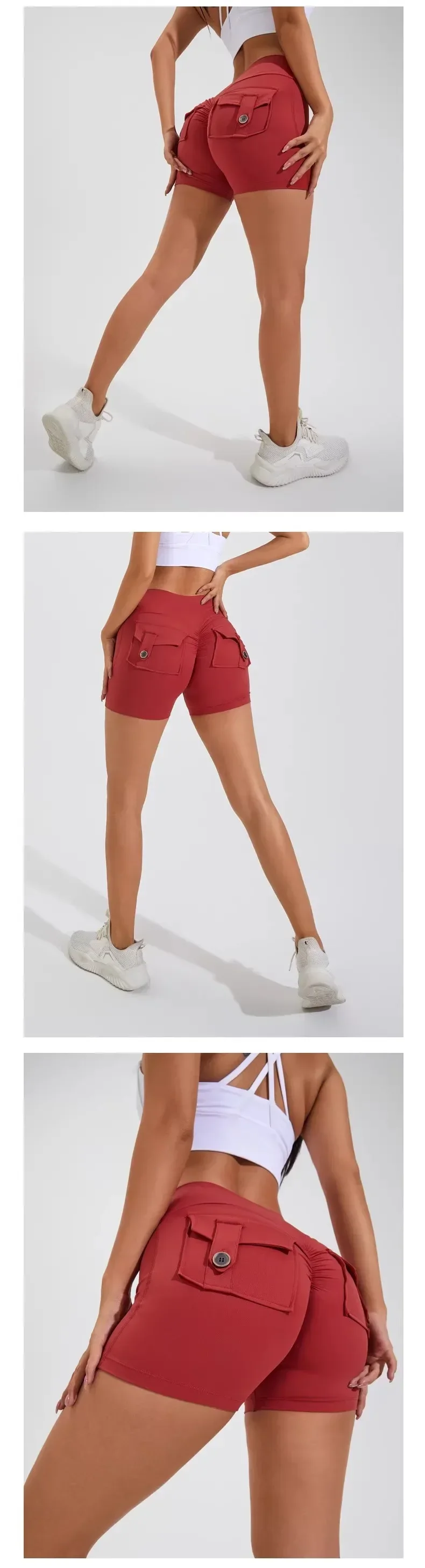 High Waist Peach Hip Seamless Fitness with Pockets Women's Tight Sports Running Training Dance Hip Women's Gym Shorts 🩳👍️