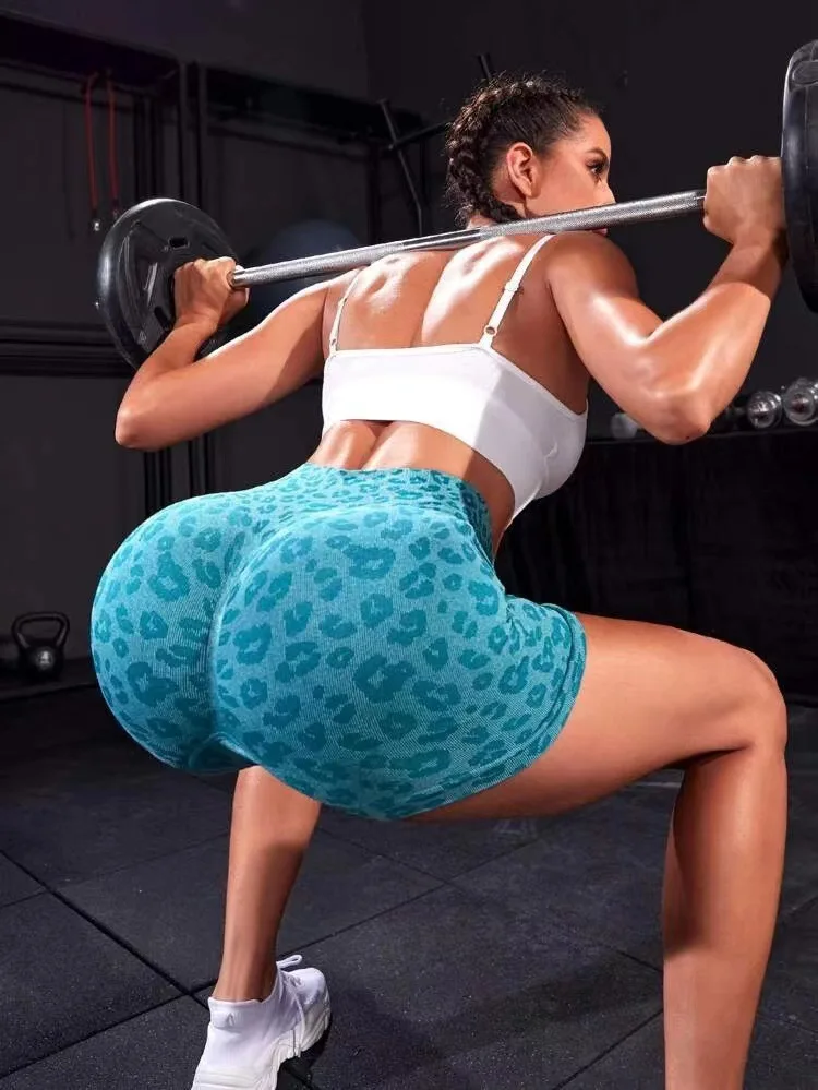 Women Leopard Print Shorts Slim Seamless Leggings High Waist Sexy Hip Liftting Knit Gym Running High Elastic Yoga Shorts