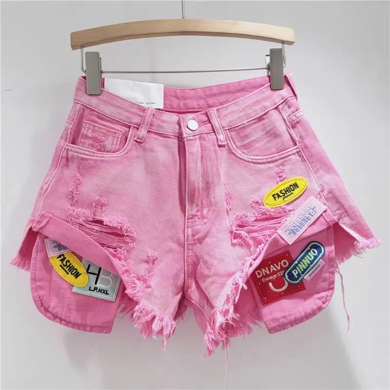 High Street Spice Girls Rough Edged Denim Shorts Hot Pants Personalized Letter Ripped Shorts Women