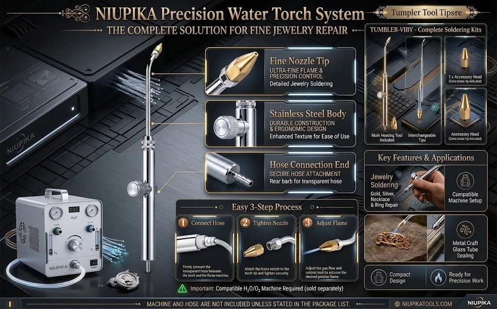 NIUPIKA Jewelry Soldering Torch Precision Gas Welding Gun for Hydrogen Oxygen Flame Machine Gold Silver Necklace Ring Repair Too