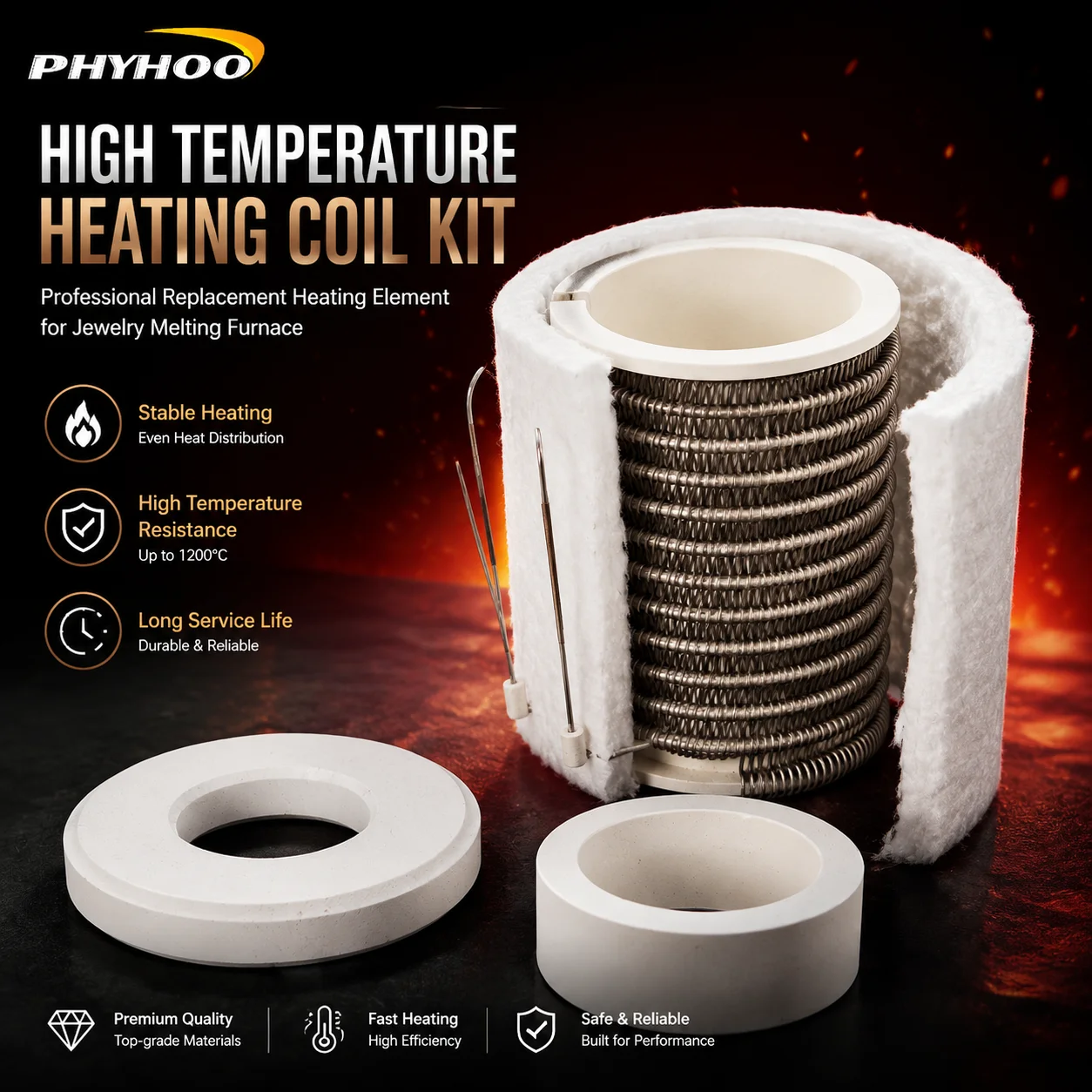 PHYHOO Electric Heating Coil Assembly Kit Jewelry Melting Furnace Ceramic Fiber Insulation Replacement Element Gold Silver