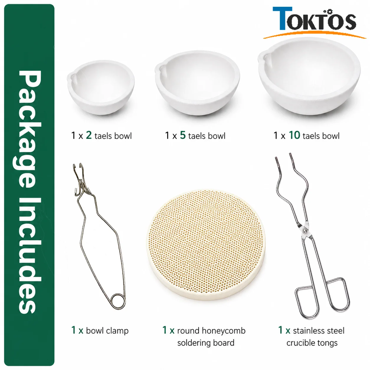 TOKTOS 6PCS Jewelry Melting Kit Ceramic Crucibles Melting Bowls Tongs Soldering Board for Gold Silver Casting Jewelry Making