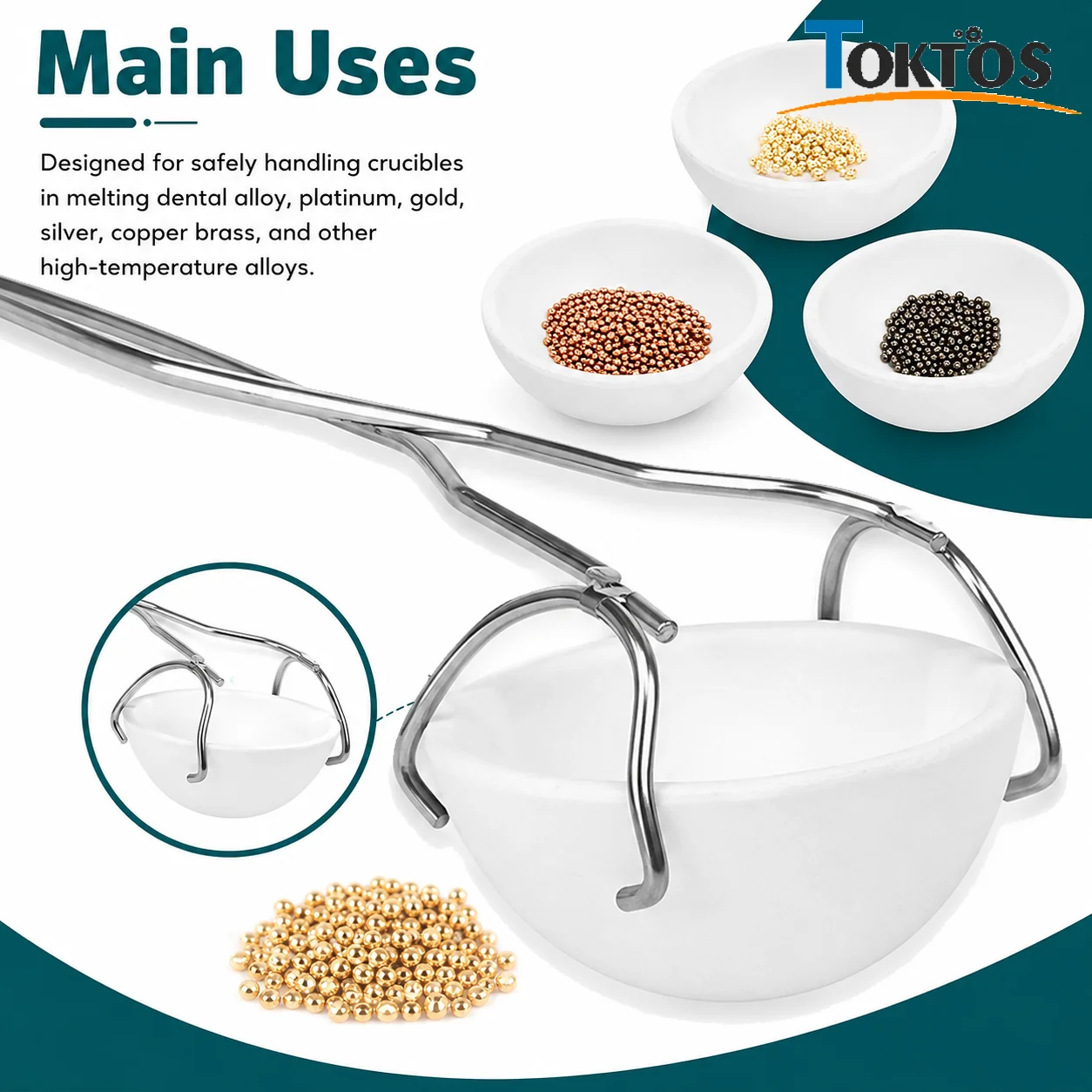 TOKTOS 6PCS Jewelry Melting Kit Ceramic Crucibles Melting Bowls Tongs Soldering Board for Gold Silver Casting Jewelry Making