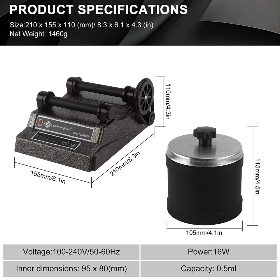 Jewelry Rotary Tumbler Polisher DT-50 Mini Barrel Finishing Machine 500ml for Metal, Stone and Jewelry Making
