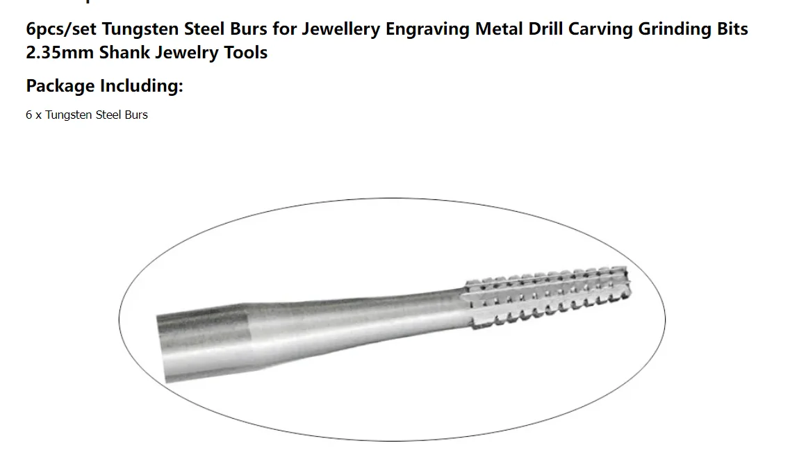 6pcs Jewelry Making Burs Set Shank 2.35mm jewelry ring Engraving Drill Carving Grinding Bits Jewelry Tools
