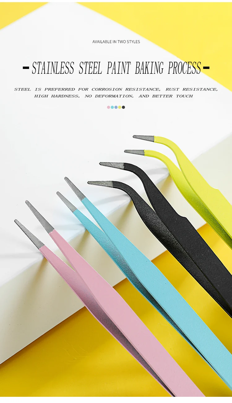 Colorful Macaron Hand Account Tweezers Stainless Steel High Elastic Thickened DIY Sticker Eyelash Clip Drill Accessories Toolset