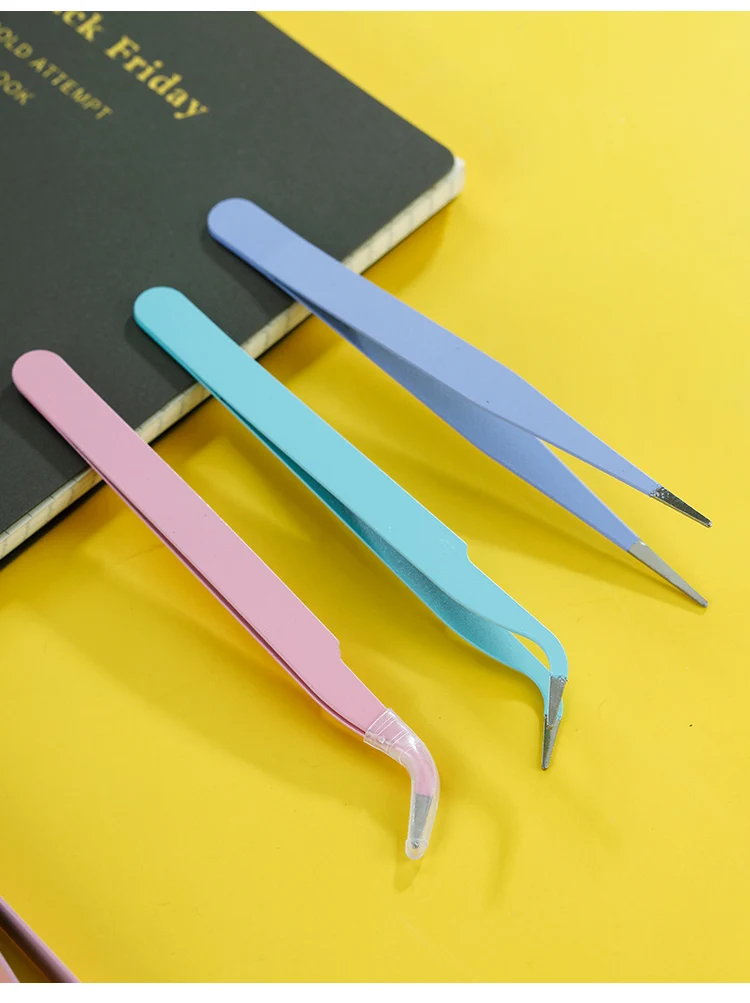 Colorful Macaron Hand Account Tweezers Stainless Steel High Elastic Thickened DIY Sticker Eyelash Clip Drill Accessories Toolset