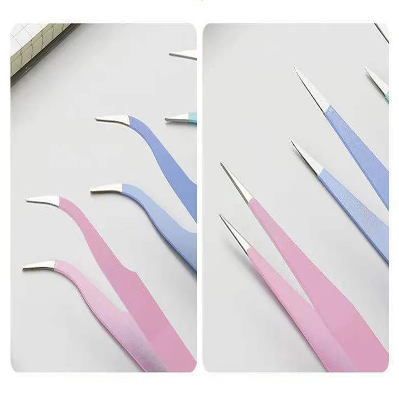 Colorful Macaron Hand Account Tweezers Stainless Steel High Elastic Thickened DIY Sticker Eyelash Clip Drill Accessories Toolset